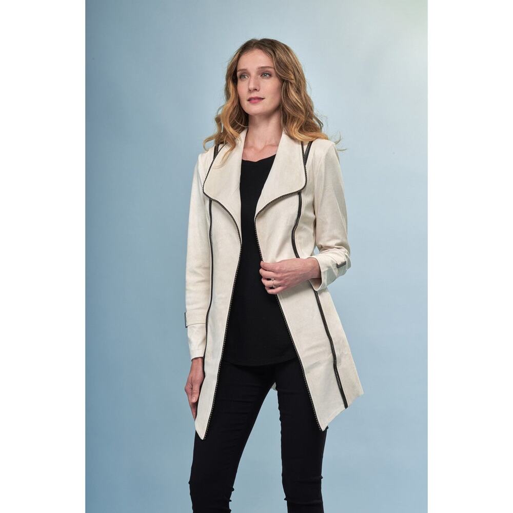 Insight New York Women's Long Solid Vegan Jacket Size 10 White Cloud NWT